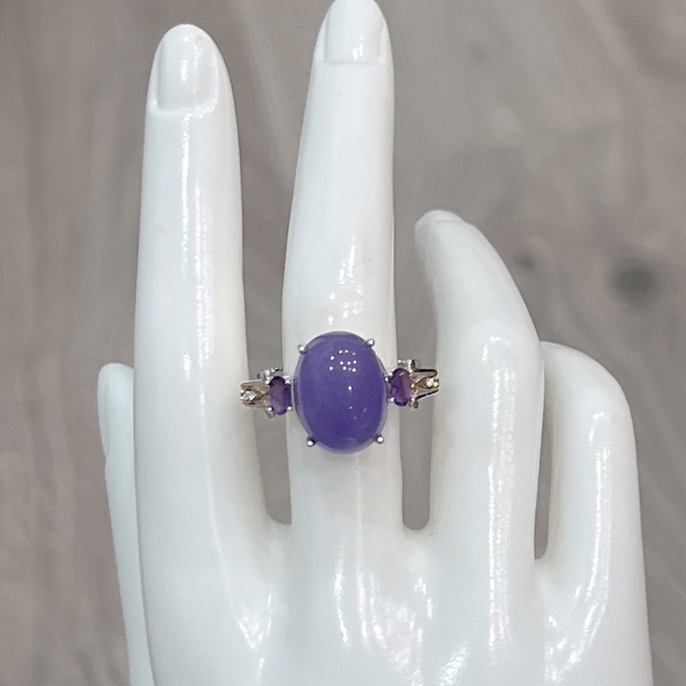 Burmese Purple Jade Multigemstone YG and Sterling Cocktail Statement Ring Sz 8 - Picture 2 of 13